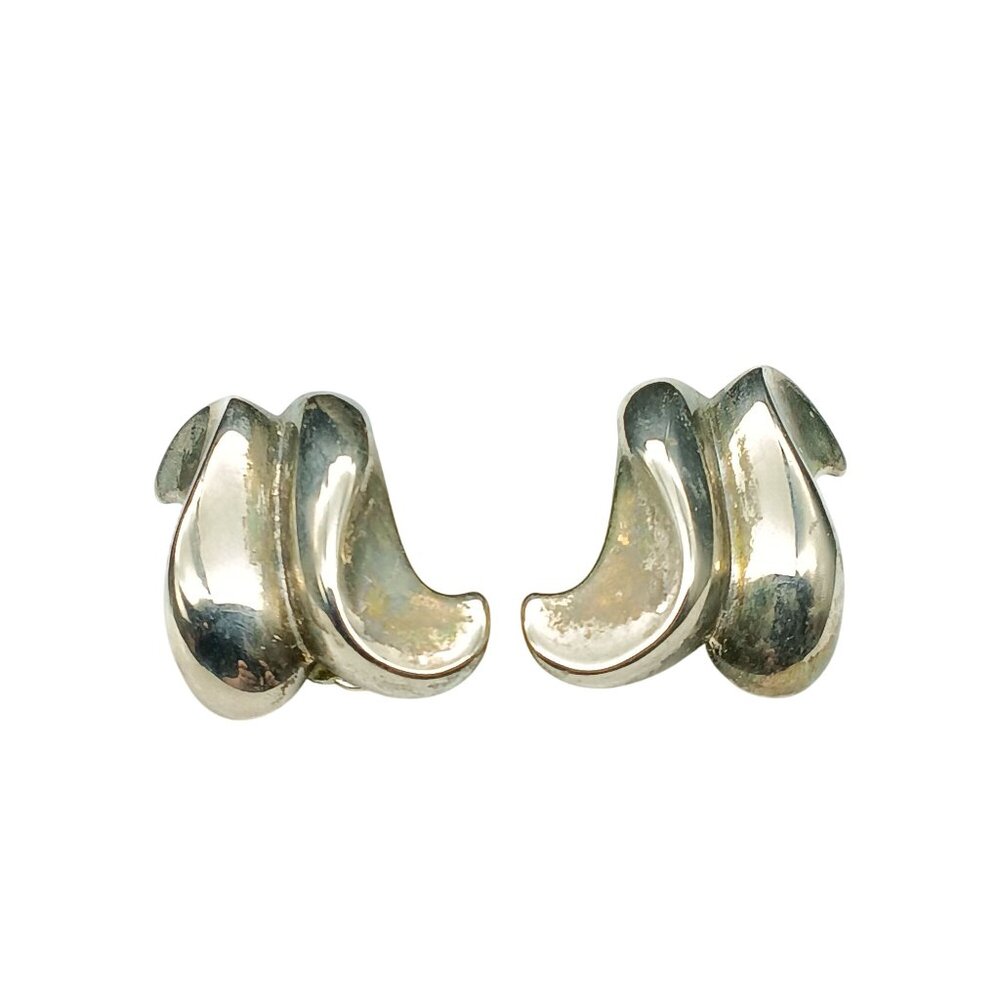 Vintage Erwin Pearl Silver Waves Clip-On Earrings